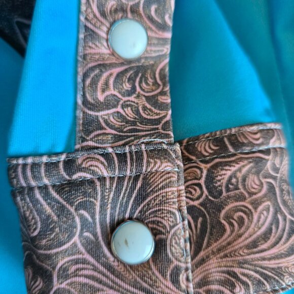Ranch Dressn Western Rodeo Equestrian Snap Fasten Cowboy Shirt Youth Size L Blue - Picture 8 of 8